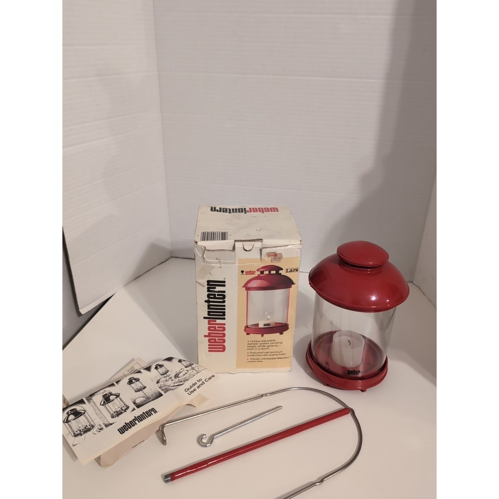 Vintage 1984 Weber Lars Red Candle Lantern Cast Aluminum‎ Rust Rain Wind Proof